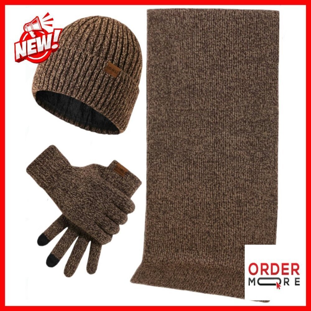 Men's Winter Hat Scarf Gloves Set 3-Piece Touchscreen Fleece-Lined